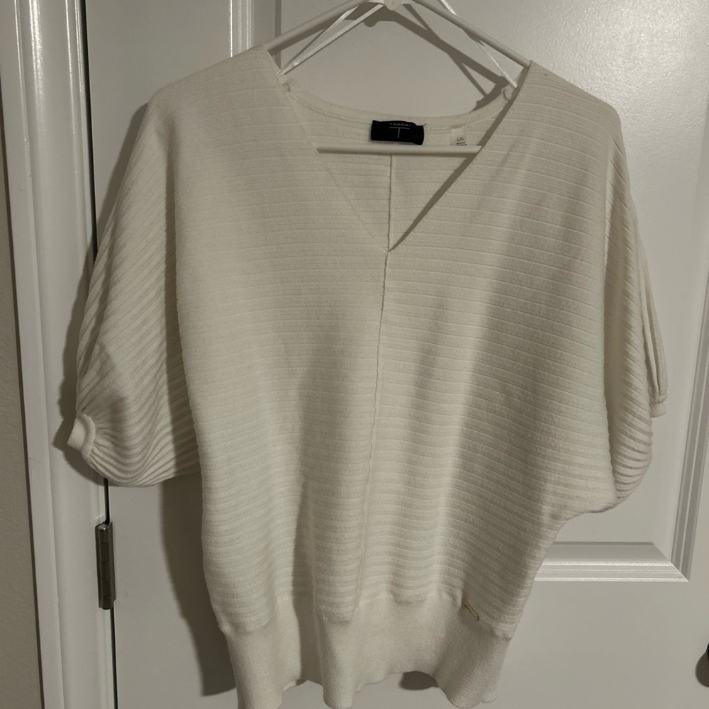 Tahari T Women’s White Large Puff Sleeve Blouse